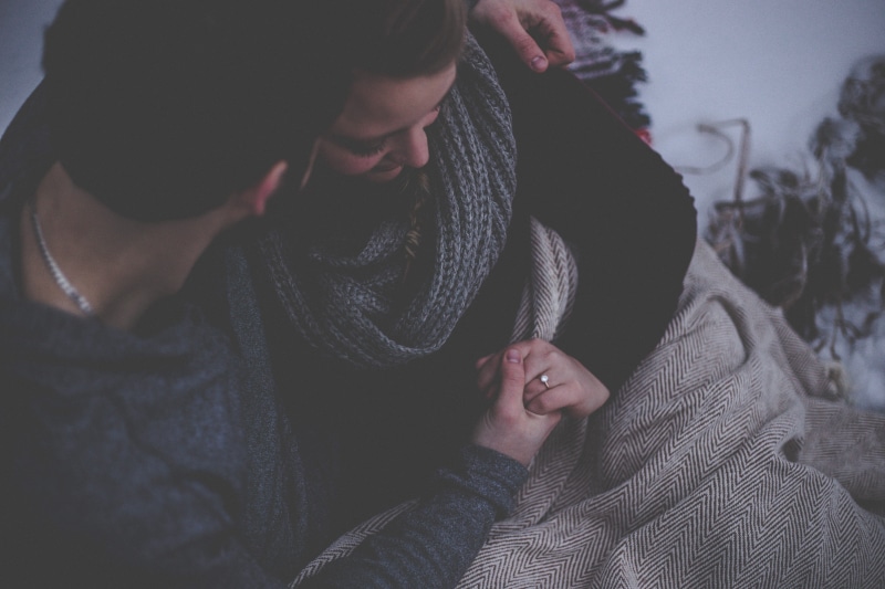 lifestyles, adult, s, blanket, only women, caucasian Ethnicity, people, casual Clothing, holding, positive emotion, arm, sweater, man, couple, men, couple - relationship