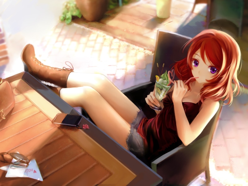 Love Live!, 2K, relaxation, young women, sexy anime, sitting, fashion, looking at camera, real people, young adult, hairstyle, full length, women, Nishikino Maki