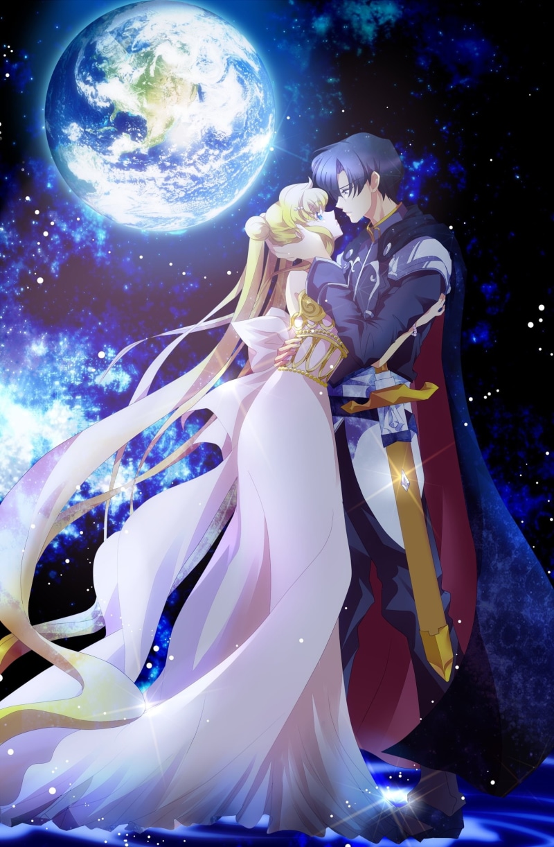 male, girl, couple, sailor, moon, romance, blonde, anime, kiss, love, series, 1080P