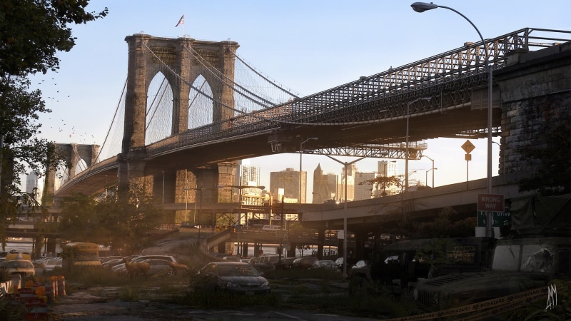 nature, bridge - man made structure, york, built structure, outdoors, tourism, Brooklyn Bridge, deer, city, architecture, day, digital art, science fiction