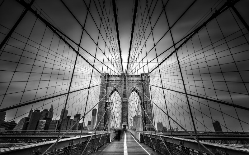 cables, brooklyn, bw, architecture, hd, new, bridge, york, buildings, skyscrapers, 1080P