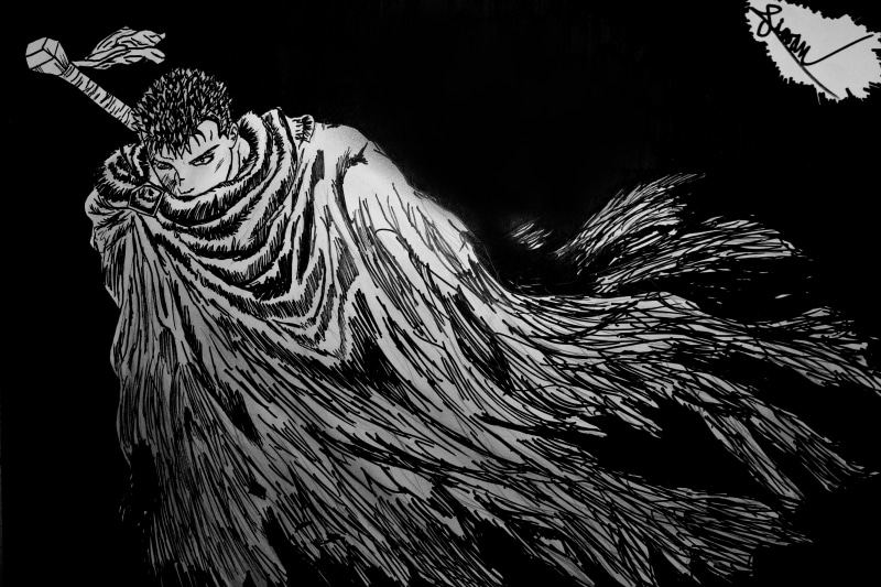 cartoon, nature, portrait, studio shot, night, no people, animal representation, Berserk, tree, manga, Guts, plant, sculpture, art and craft, drawing, statue