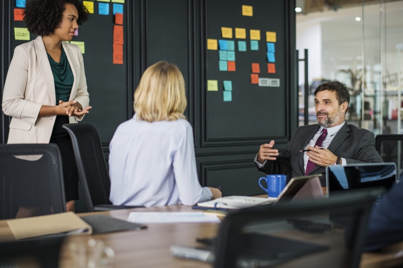 employee, two, man, ideas, teamwork, sitting, colleague, team, men, togetherness, speaking, listening, business, briefing, sticky note, analyzing, workplace