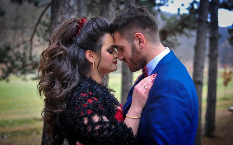 green, young, men, young men, green leaf, two, romance, relationship, husband, near, bride, angry, female, embracing, nature, side view, caucasian Ethnicity