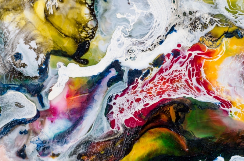 fluid, variation, multi Colored, mixing, red, no people, detail, choice, close-up, 4K, background, creativity, oil spill, painting, paintings, indoors