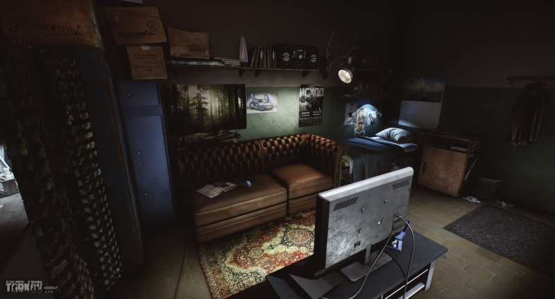 chair, architecture, first-person shooter, Escape from  Tarkov, nature, table, domestic room, old, seat, house, day, television set, building, lighting equipment
