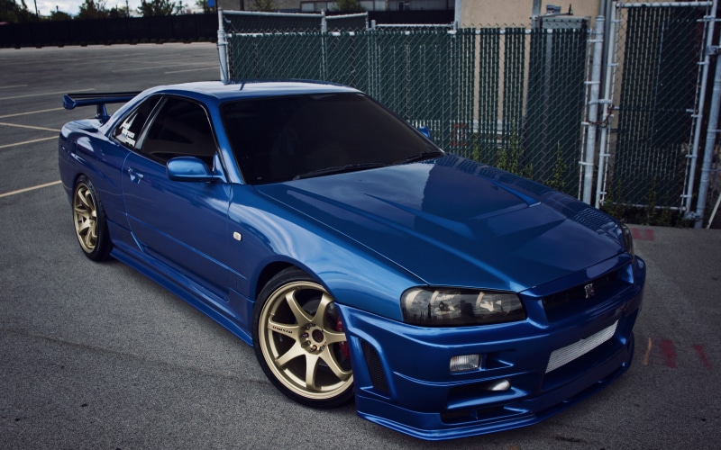 Nissan Skyline GT R R34, 4K, GT R, skyline, Nissan, Blue Cars, Stanceworks, JDM, Japan, StanceNation
