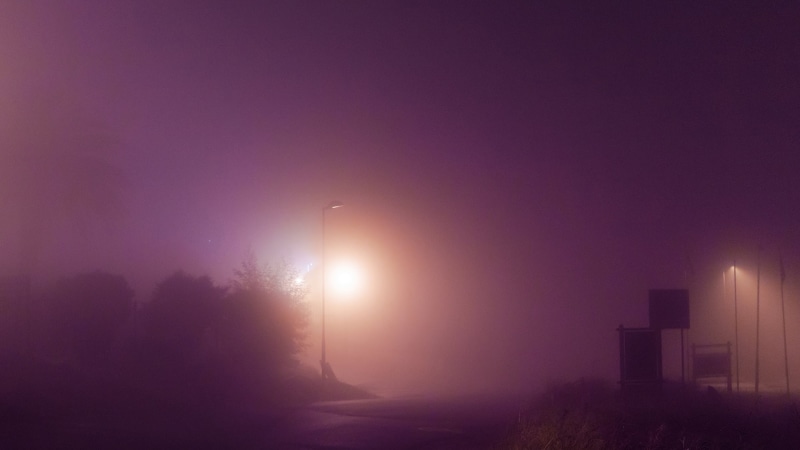 night, simple, 1080P, street light, long exposure, purple, street, mist