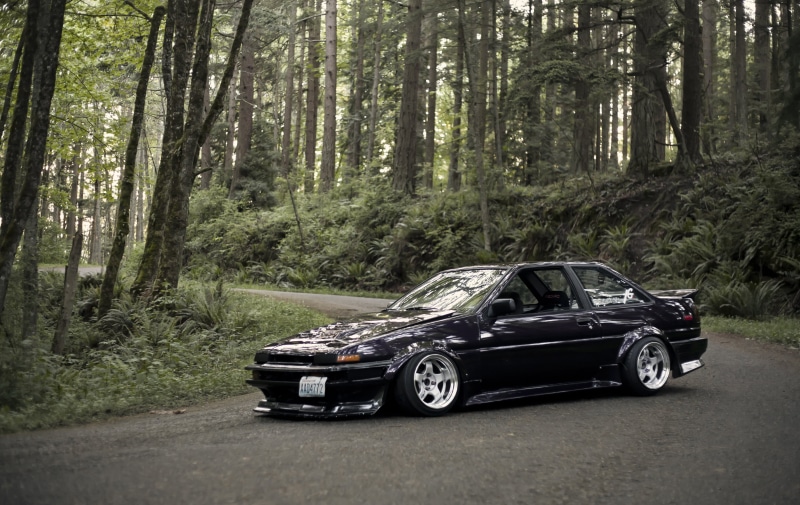 no People, dirt Road, chrome, day, compact Car, shiny, Toyota, speed, luxury, front View, side View, nature, AE86, ontario - Canada, competition, wheel