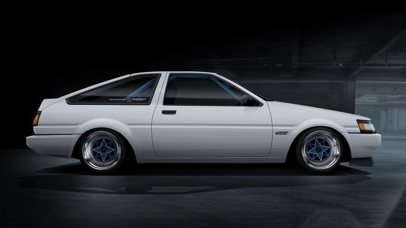 night, Japanese cars, copy space, render, city, wheel, retro styled, side view, mode of transportation, silver colored, JDM, luxury, parking, Toyota, land vehicle