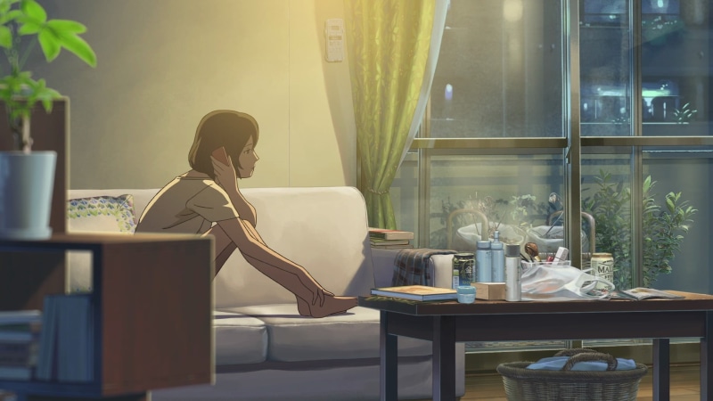 young women, Makoto Shinkai , woman, seat, contemplation, hair, The Garden of Words, beige, women, anime, sitting, table, lifestyles, window, shirt, chair