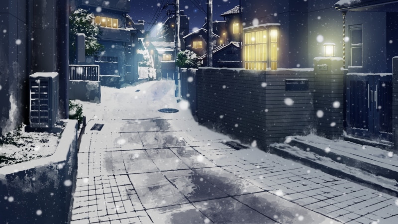 outdoors, night, concrete, transportation, Japan, blizzard, artwork, snow, no people, motor vehicle, gray, street, anime, road, rainy season, land vehicle
