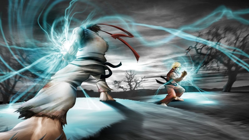 ryu, 1920x1080, street fighter, shoryuken, painting, vs, fighter, technique, 1080P, games, ken masters, masters, street, ryo, ken