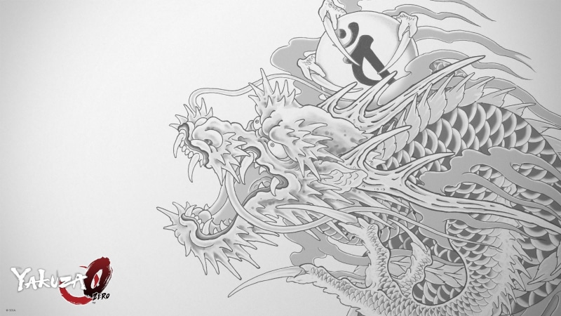 Tattoo, gray background, Video Game, art and craft, human body part, 1080P, copy space, creativity, emotion, Yakuza 0, pattern, drawing - art product