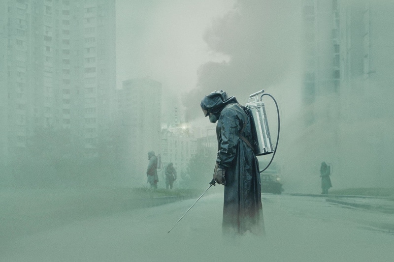 TV Series, building, disaster, smoke, HBO, urban, gas masks, vehicle, 720P, street, Chernobyl, group of people