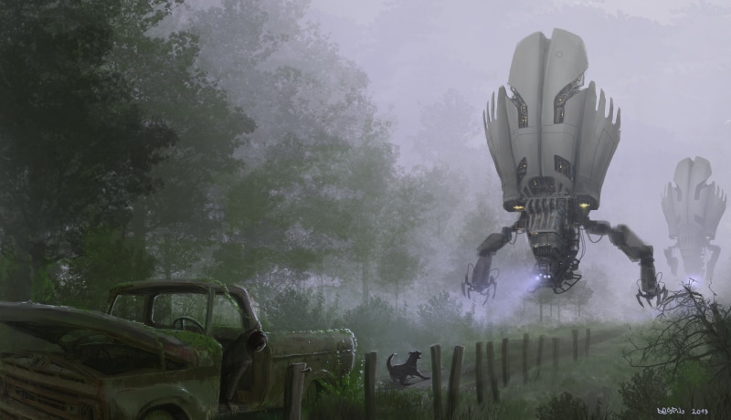 dog, 4K, artwork, car, robot, apocalyptic, science fiction, digital art