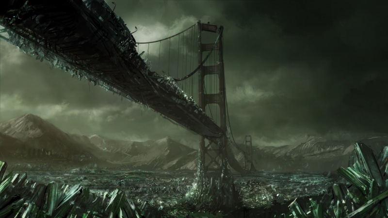 frozen river, Command and Conquer 3: Tiberium Wars, apocalyptic, destruction, environment, dark, crystal, gloomy, mountains, frozen water, artwork, science fiction