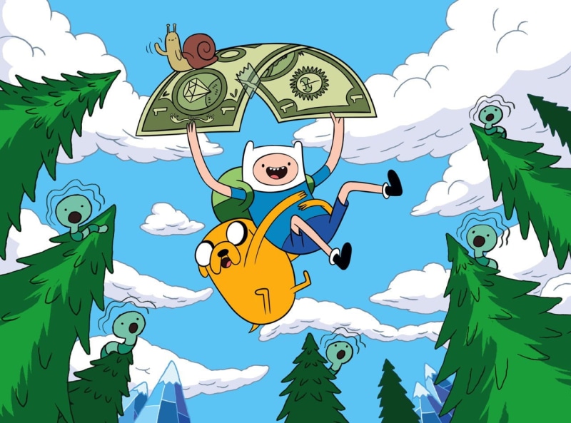 multi colored, low angle view, no people, bird, day, Adventure Time, tree, adventure, jack, finn, fish, animal themes, art and craft, sunlight, outdoors