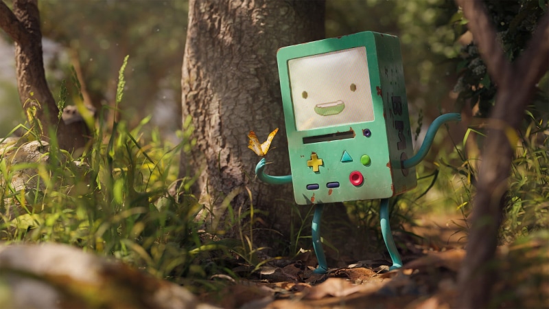 forest, digital art, console, Adventure Time, Rachel Frick, 1080P, BMO, smiling, Blender, fan art