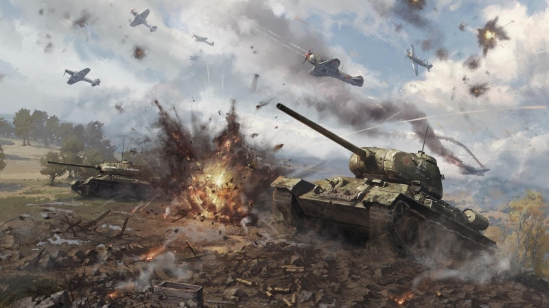 The sky, battle, Gaijin Entertainment, conflict, aggression, nature, Iron, Medium Tanks, missile, camouflage, Art, The explosion, 1080P, The situation