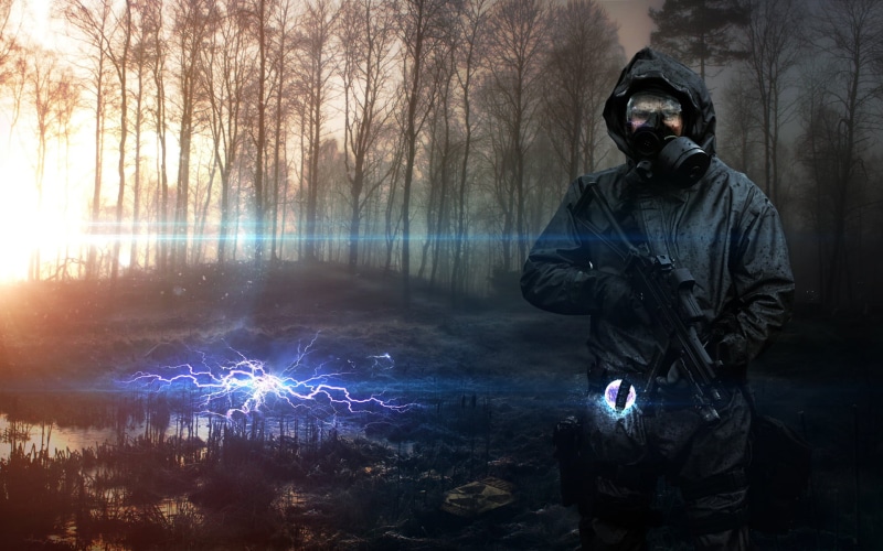 uniform, jacket, S.T.A.L.K.E.R., painting, outdoors, real people, nature, night, black, men, S.T.A.L.K.E.R.: Shadow of Chernobyl, S.T.A.L.K.E.R.: Call of Pripyat