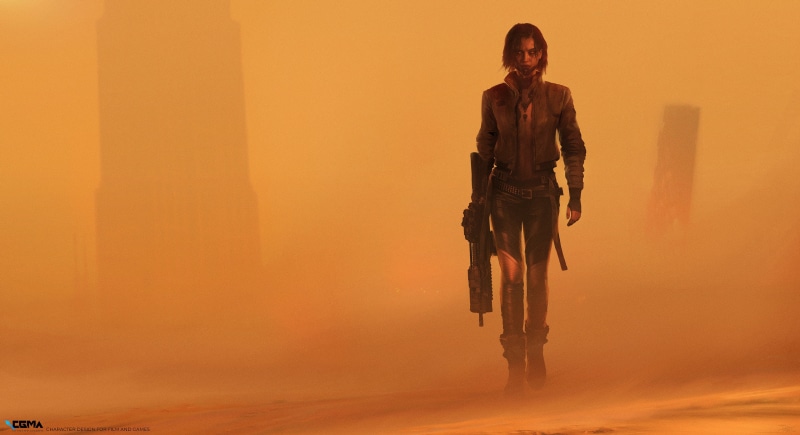 artwork, cyberpunk, Futuristic Weapons, women, fan art, digital art, gun, 4K, video game girls, video games, David Paget, futuristic, sandstorms, game art
