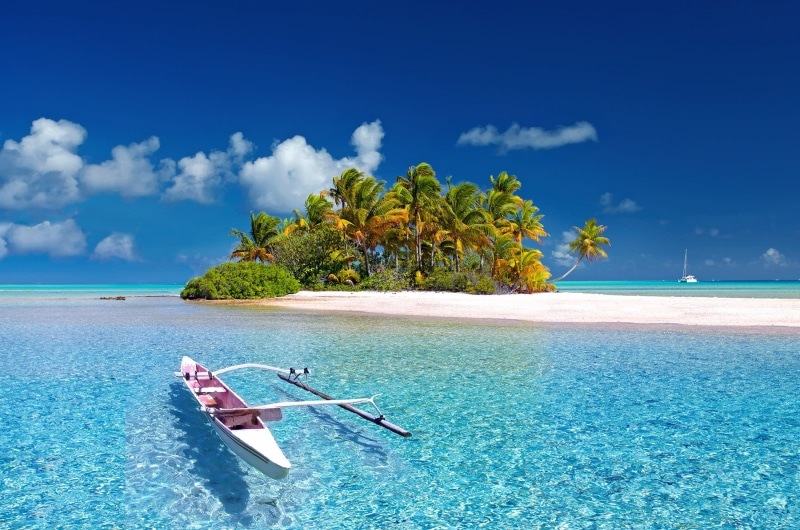 fakarava, row, tropical tree, relax, south sea, paradise, nature, no people, lagoon, 1080P, boat, white, pacific, land, sky, shore, cloud - sky, sea, transportation