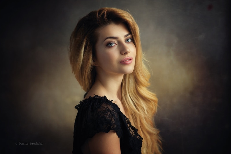 women, studio shot, headshot, dress, black dress, fashion, indoors, face, blue eyes, hairstyle, Dennis Drozhzhin, 500px, fashion model, beautiful people