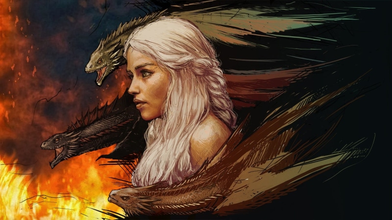 Daenerys Targaryen, young adult, adult, looking, fire, hair, contemplation, young women, beauty, portrait, looking away, 1080P, beautiful woman, beautiful people