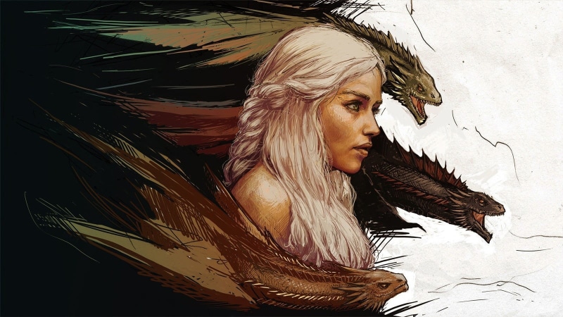 blond hair, illustration, fantasy art, digital composite, 720P, one person, Game of Thrones, young women, Daenerys Targaryen, art and craft, long hair