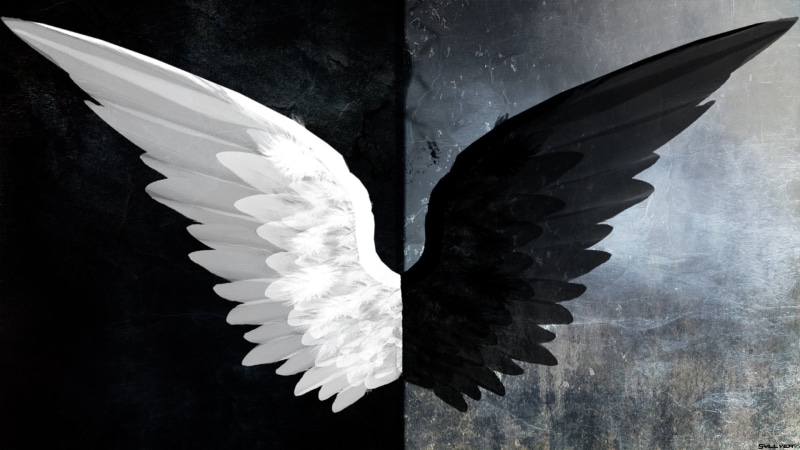 Evil, Wings, Angel, Dark, Light, Fantasy, Black and White, 1080P