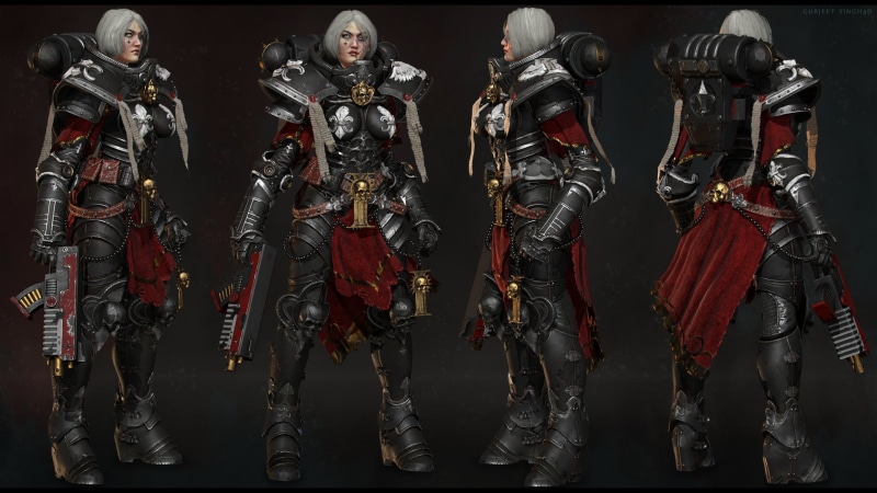 in a row, side by side, military, suit of armor, protection, weapon, headwear, Warhammer 40,000, clothing, safety, men, people, 3D, digital art, uniform