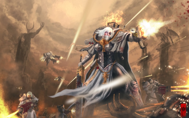 weapons, outdoors, illuminated, art, girls, smoke - Physical Structure, motion, armor, fire - Natural Phenomenon, heroes, men, imagination, warhammer