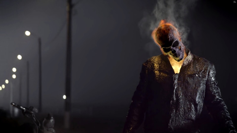 rider, clothing, 1080P, fire - natural phenomenon, standing, stage, smoke - physical structure, real people, burning, incidental people, indoors