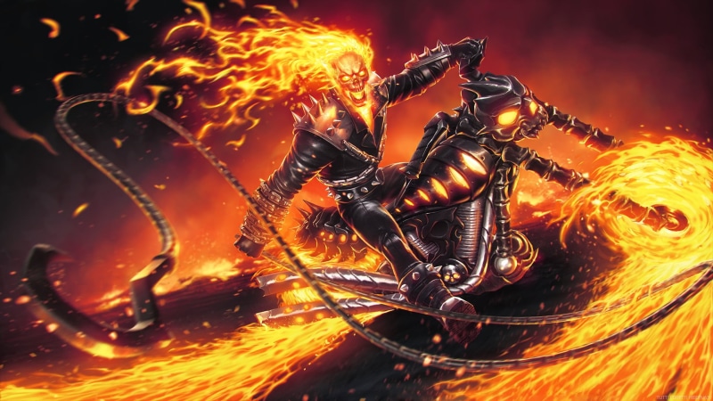 bike, chain, Marvel comics, fire, Ghost Rider, sake, byke, motorcycle, skull, 1080P
