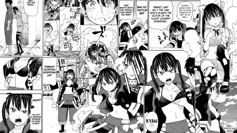Tamaki Kotatsu, monochrome, collage, Enen no Shouboutai, 1080P, manga, Tamaki, anime