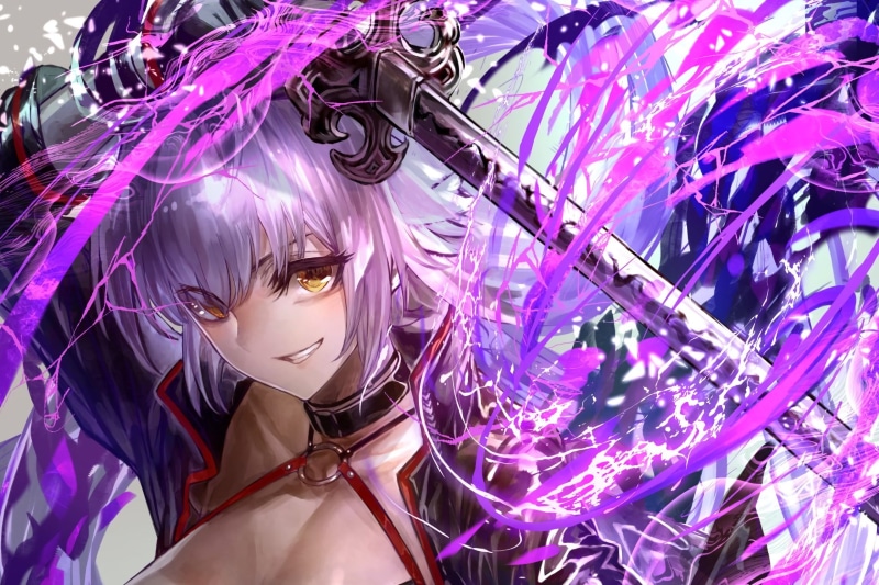 women, disguise, portrait, indoors, white hair, video game girls, one person, katana, anime, young women, mask, Jeanne (Alter) (Fate/Grand Order), celebration