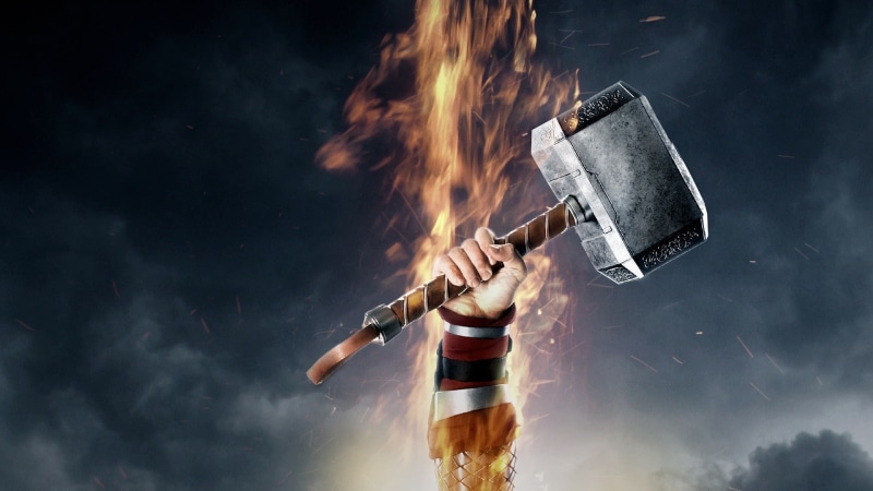 1080P, arms up, hammer, Marvel Cinematic Universe, fire, Mjolnir, Thor 2: The Dark World, movies, Thor