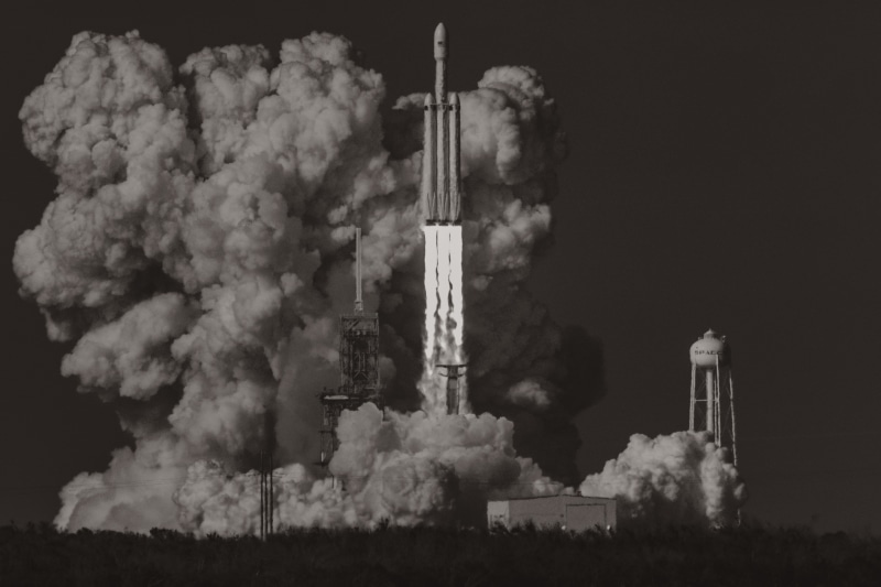 SpaceX, 2K, rocket, Falcon Heavy, Elon Musk, artwork, monochrome, Launch