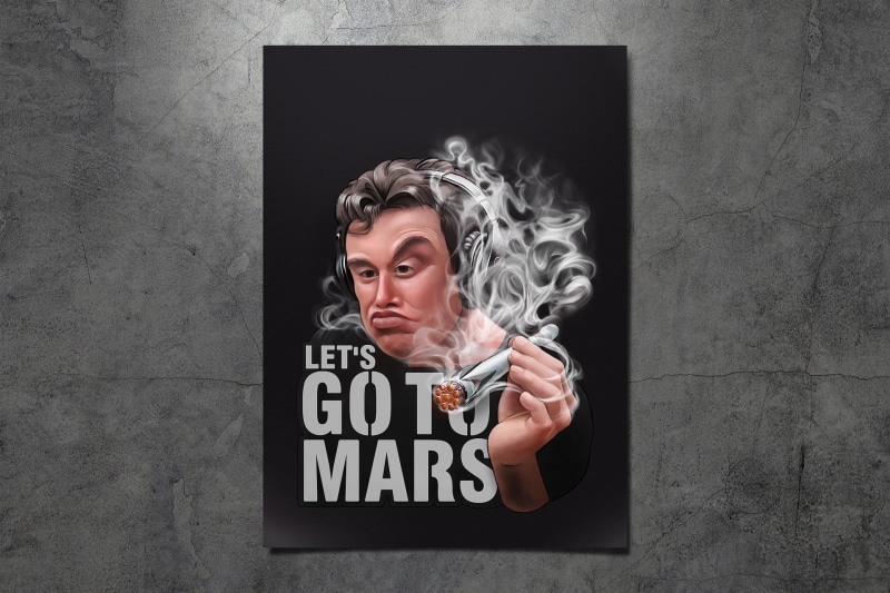 Smoke, Nozzle, Elon Musk, by Big Bunny, Art, Cant, Rocket, Minimalism, Comic Art, 1080P, Poster, Lets go to mars, Big Bunny