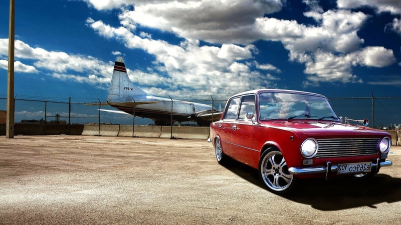 old car, sunlight, cloud - sky, retro styled, land vehicle, day, motor vehicle, sky, 1080P, Russian cars, no people, travel, stationary, VAZ, Lada 2101