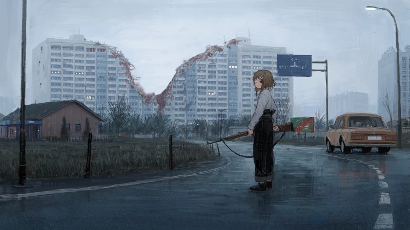 day, outdoors, casual clothing, city, anime, one person, lifestyles, building exterior, nature, built structure, LADA, transportation, old building, eastern europe