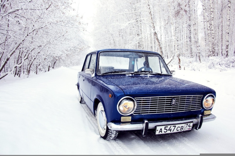 winter, vintage car, classic, land Vehicle, nature, antique, penny, 2101, Lada, blue, shiny, headlight, transportation, old, white color, forest, 2K, outdoors