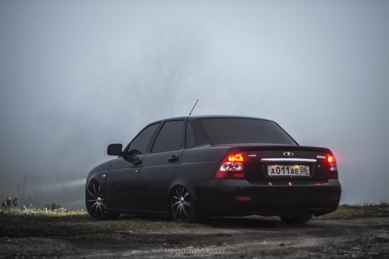 sedan, on the move, car, travel, 2K, street, rain, sky, landing, mode of transportation, transportation, Lada, 06 region, road, headlight, black, VAZ