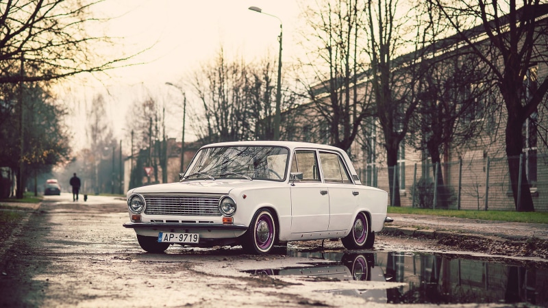 car, vehicle, water, Russian cars, trees, 1080P, Riga, street, LADA, Latvia, urban