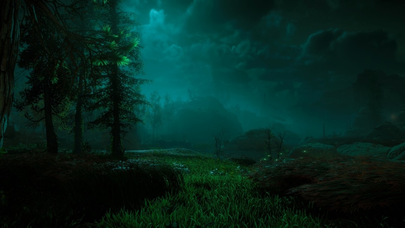 green color, landscape, environment, forest, PlayStation 4, outdoors, 4K, land, tranquil scene, tranquility, no people, scenics - nature, fog, tree, digital art