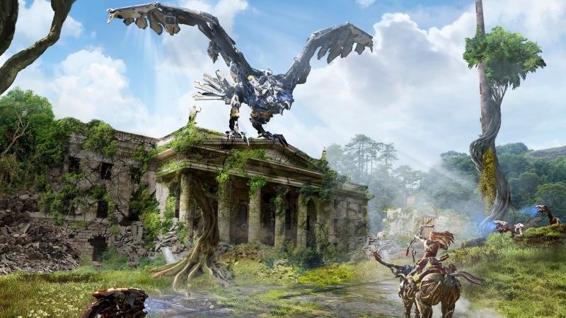 beauty in nature, Horizon: Zero Dawn, motion, travel, architecture, tree, 1080P, real people, outdoors, animal, scenics - nature, game, sky, history, built structure
