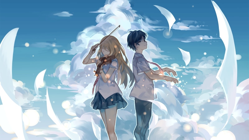 three quarter length, Shigatsu wa Kimi no Uso, front view, Arima Kousei, standing, women, sunlight, leisure activity, people, real people, two people, 4K
