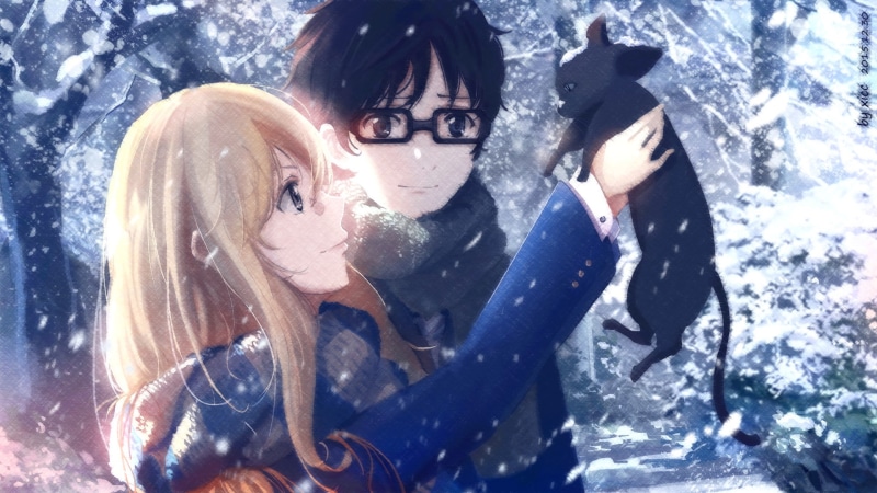 anime, cat, Shigatsu wa Kimi no Uso, winter, 1080P