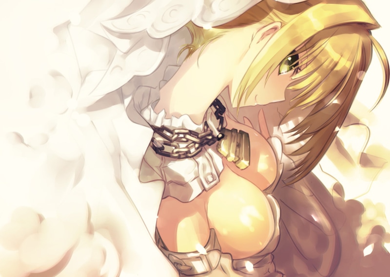 fragility, animal themes, blonde, spoon, pattern, indoors, anime, haired, vulnerability, food and drink, fictional, art and craft, metal, still life, Fate/Extra CCC